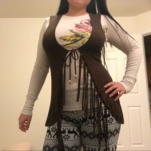 Brown Boho Fringe Adorned Vest